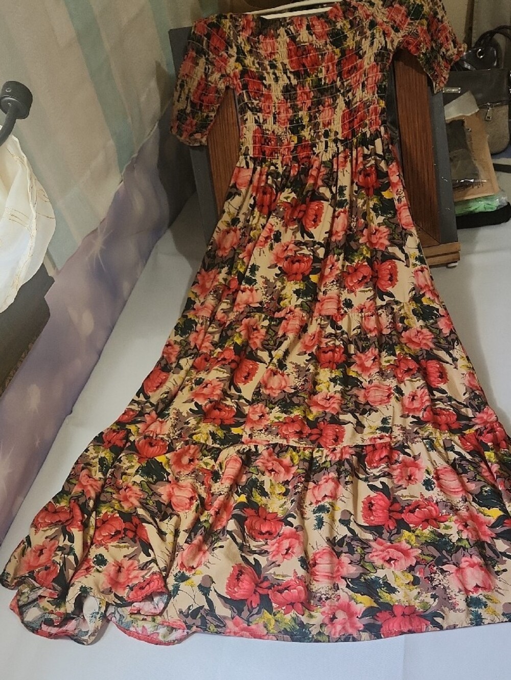 NATURAL LIFE Pink Floral Off-Shoulder Smocked Maxi Dress - Picture 6 of 10